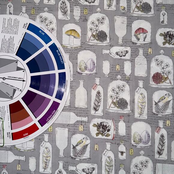 Nature Apothecary Jars with Feather, Flower, Mushroom on Gray - 1/2 Yard - Picture 6 of 8